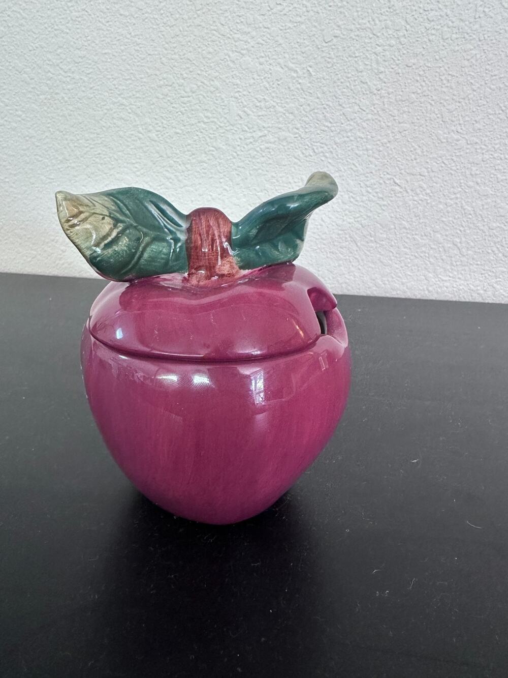 Vintage Sakura Shiny Apple Sugar Bowl With Lid Hand Painted whimsy red and green